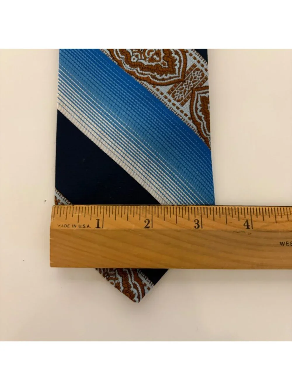 Vintage Polyester Tie Blue Rust Abstract Striped Mens Necktie Classic Office